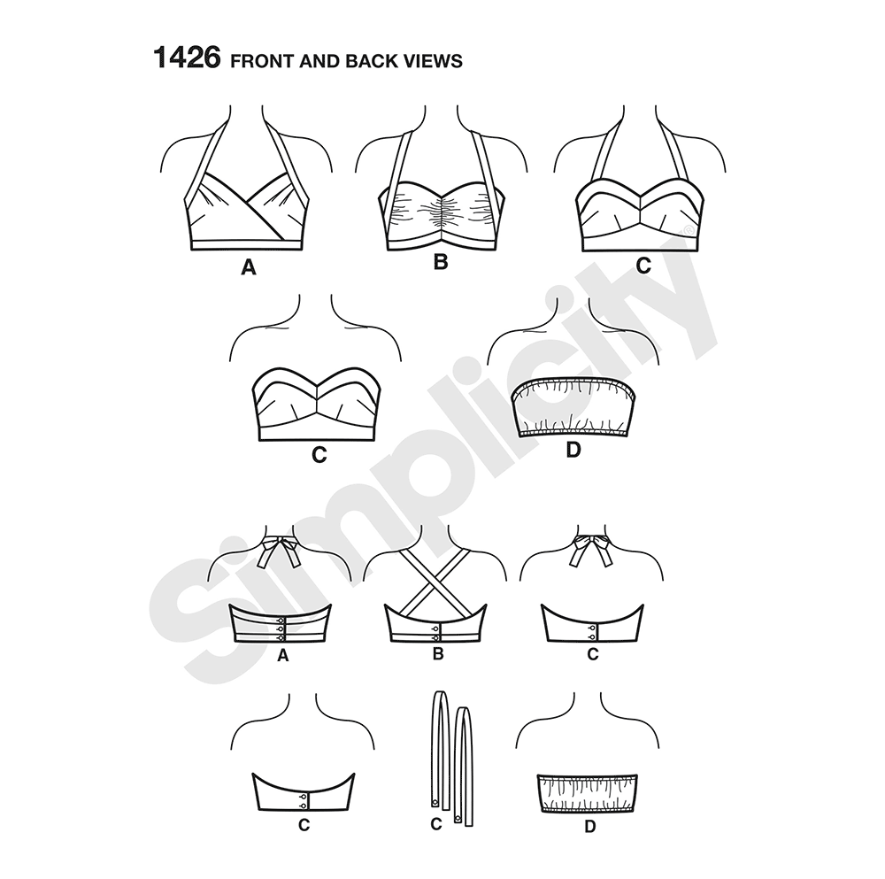 Simplicity 1426 pattern envelope showing vintage-style bra tops