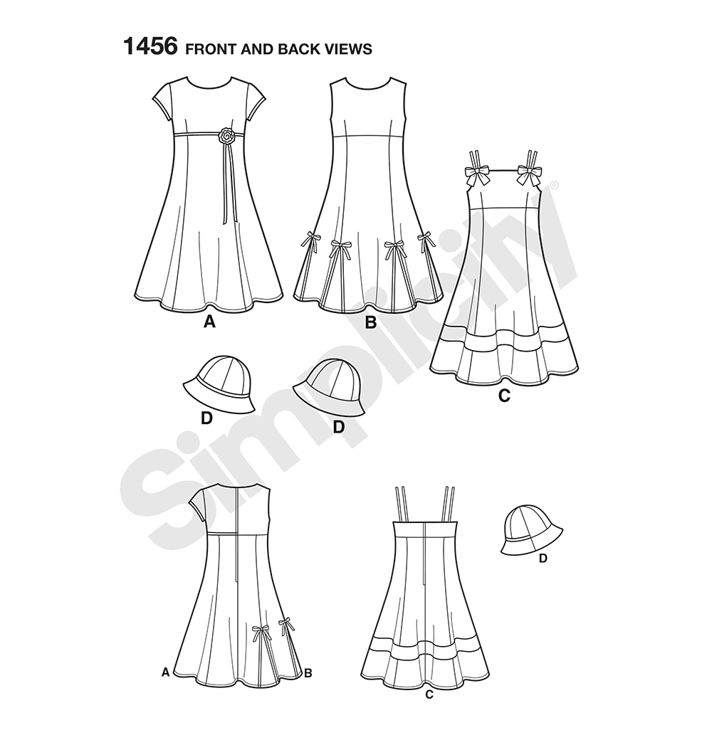 Simplicity 1456 pattern envelope showing girls' flared dresses