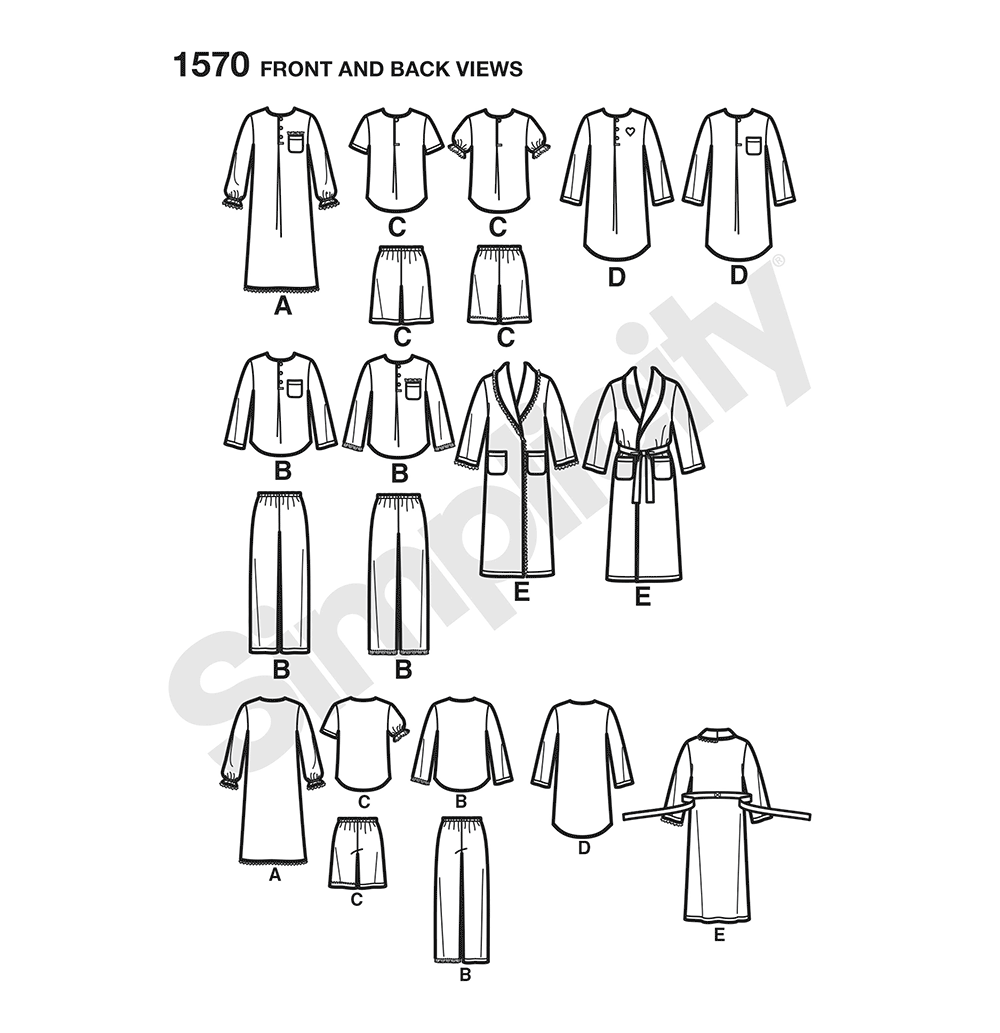 Simplicity S1570 sewing pattern envelope showing children's sleepwear
