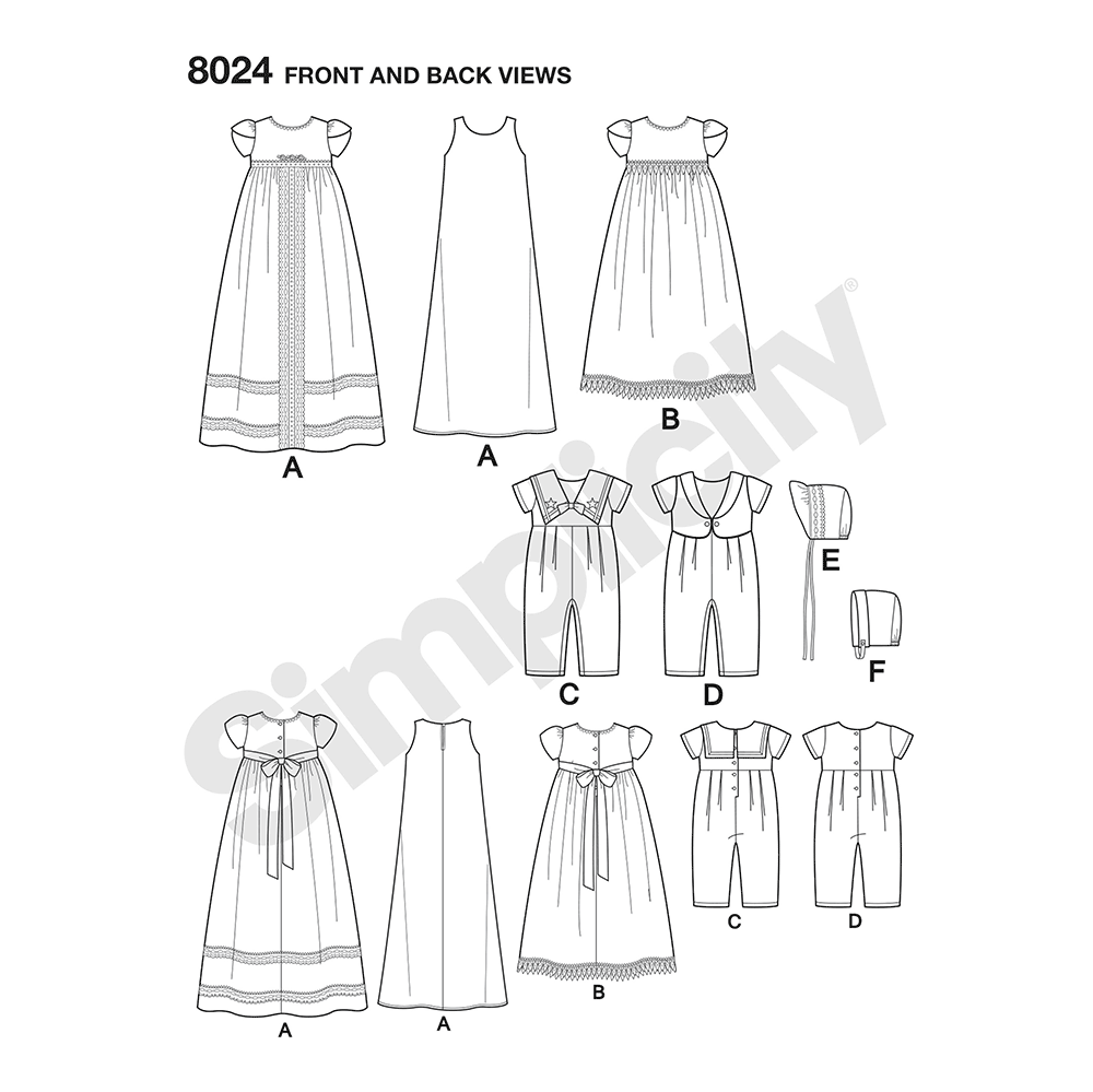Simplicity S8024 sewing pattern envelope showing baby christening gown