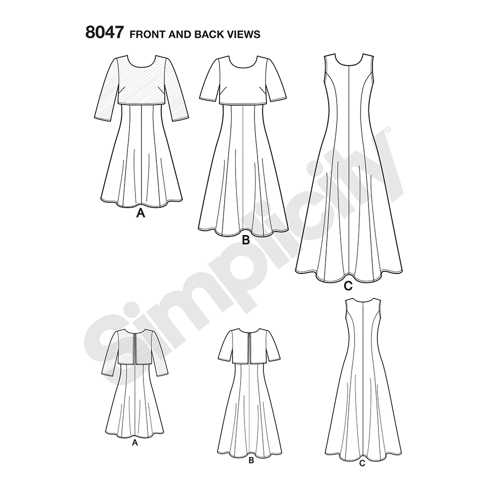 Simplicity 8047 sewing pattern envelope showing misses' dress designs