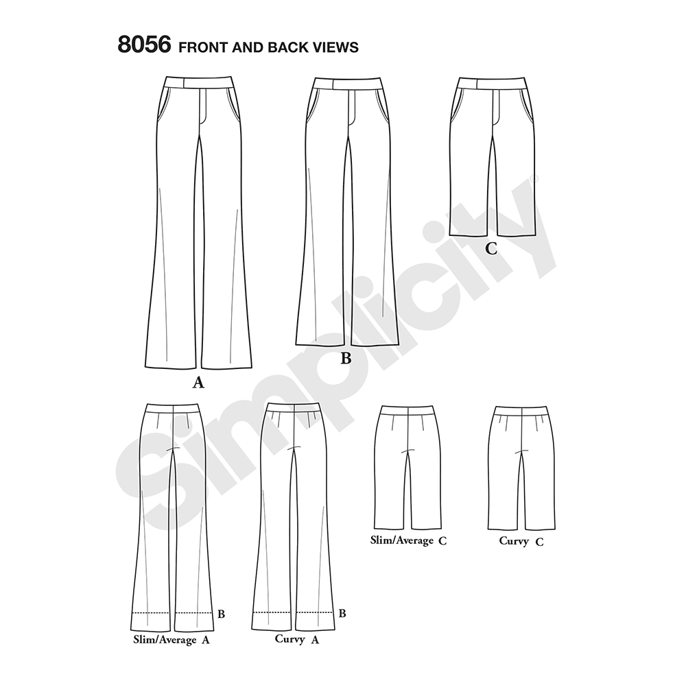 Simplicity 8056 sewing pattern envelope showing misses' skirt and trousers designs