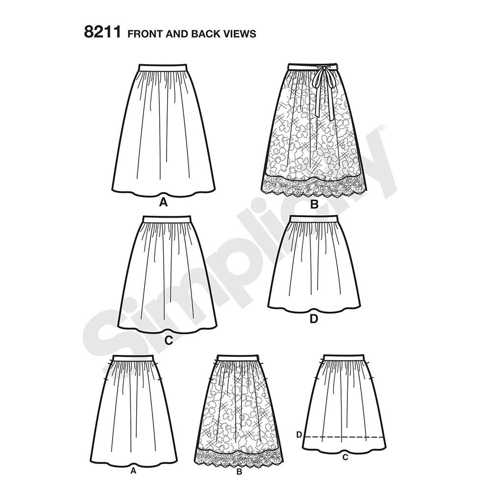 Simplicity 8211 sewing pattern envelope showing misses' dirndl skirt designs