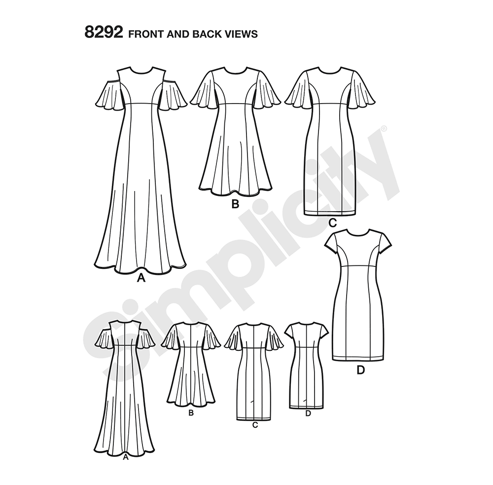Simplicity 8292 sewing pattern envelope showing misses' dress designs