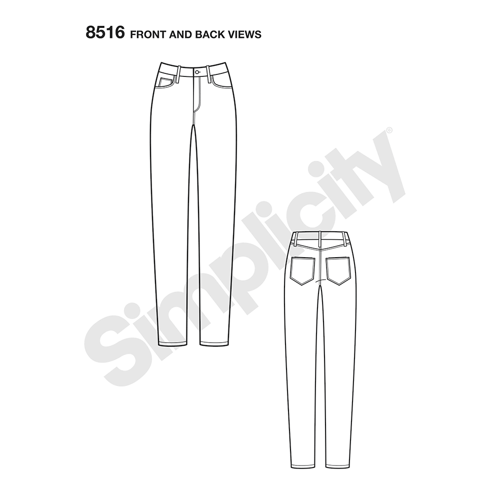 Simplicity sewing pattern S8516 envelope showing skirt and trousers