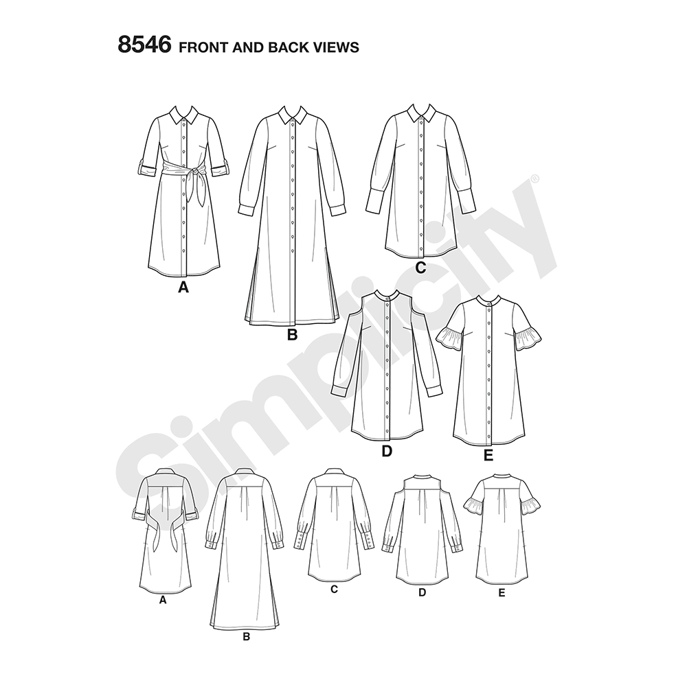 Simplicity sewing pattern S8546 envelope showing button front dress