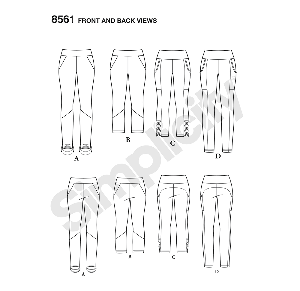 Simplicity sewing pattern S8561 envelope showing knit leggings