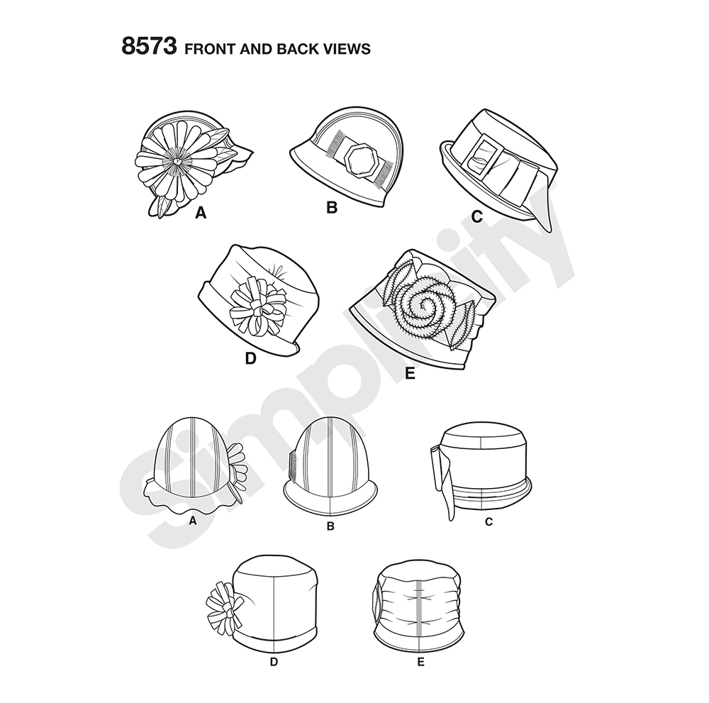 Simplicity sewing pattern S8573 envelope showing flapper hats