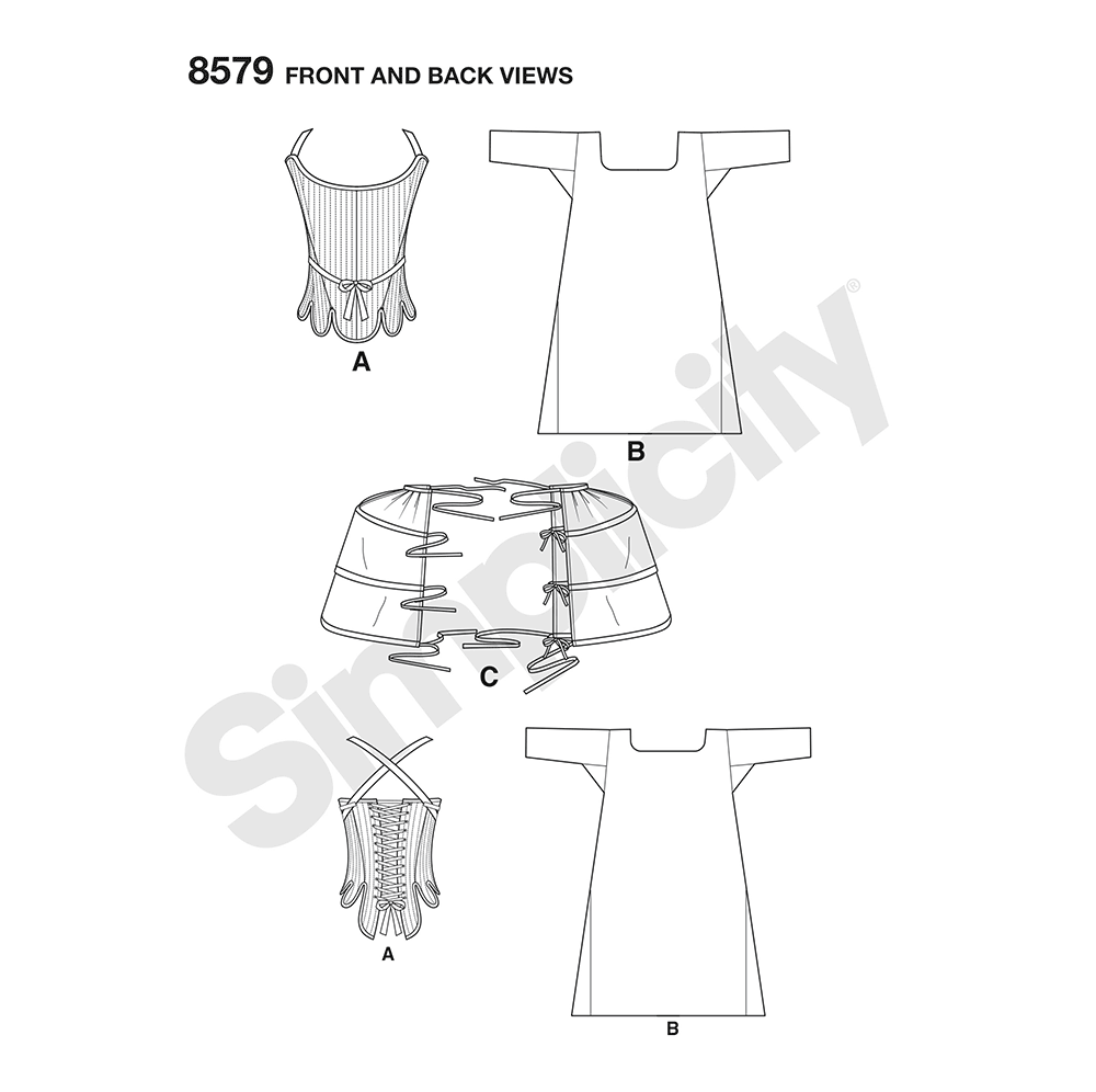 Simplicity sewing pattern S8579 envelope showing 18th century undergarments
