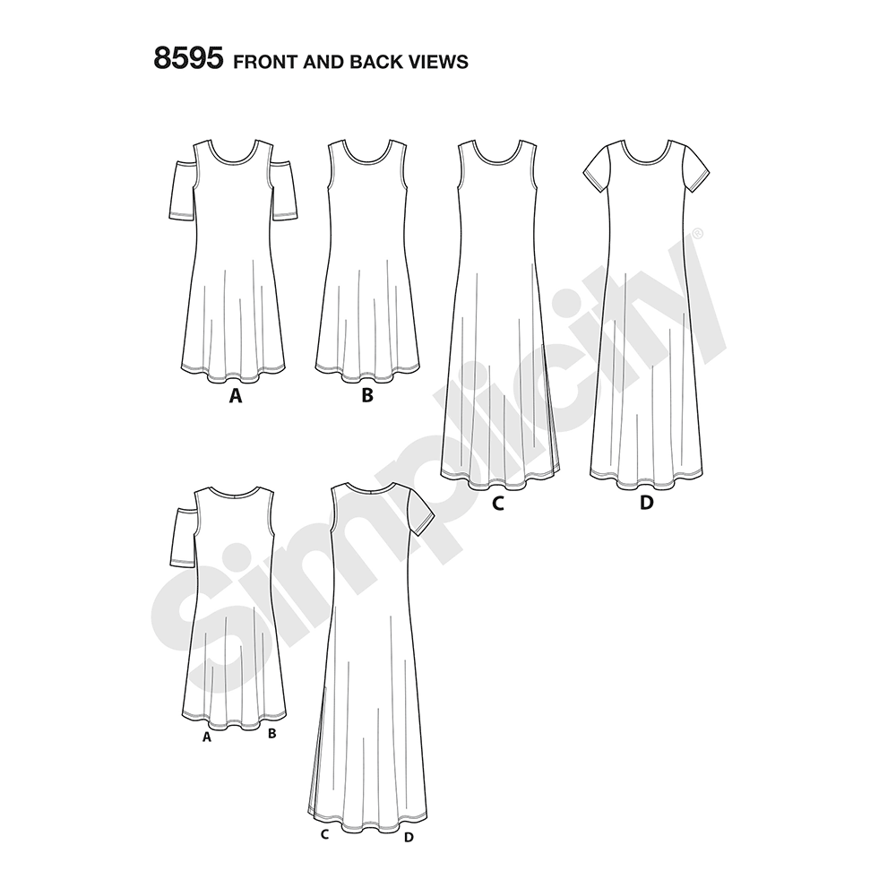 Simplicity sewing pattern S8595 envelope showing knit dress