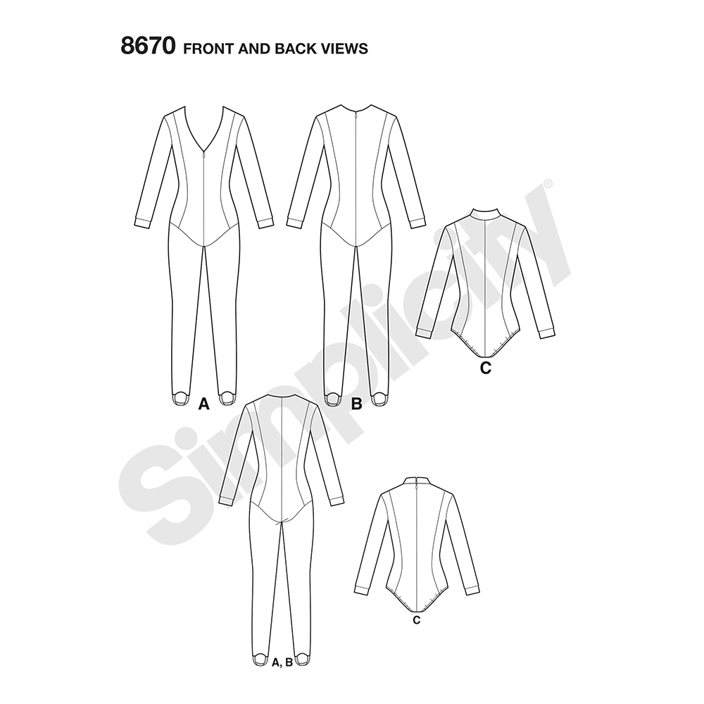 Simplicity sewing pattern S8670 envelope showing cosplay jumpsuit and bodysuit