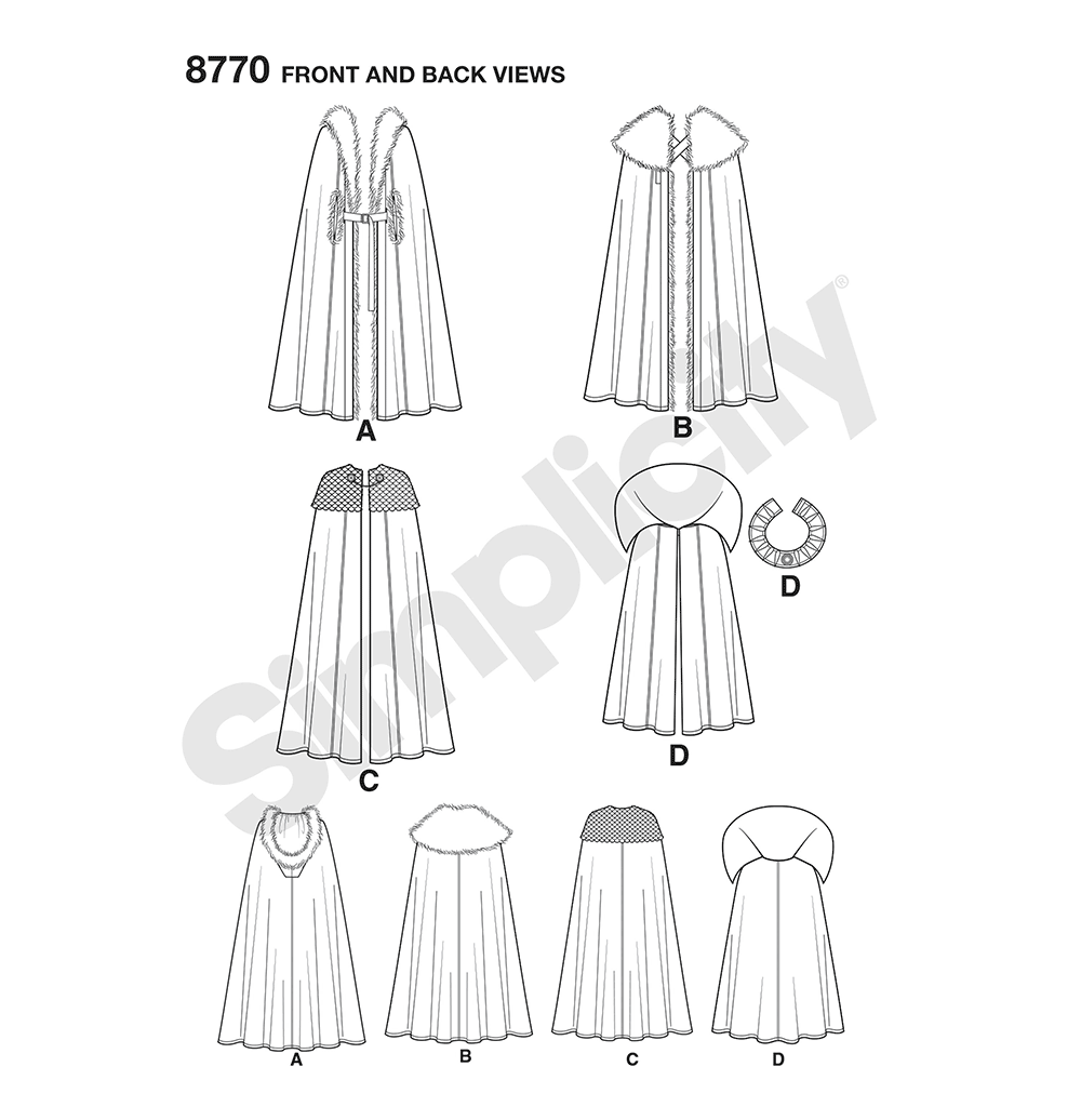 Simplicity S8770 sewing pattern envelope showing unisex fantasy capes