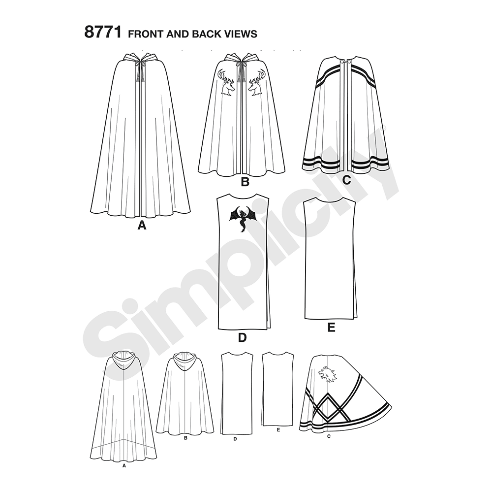 Simplicity S8771 sewing pattern envelope showing unisex tabards & capes