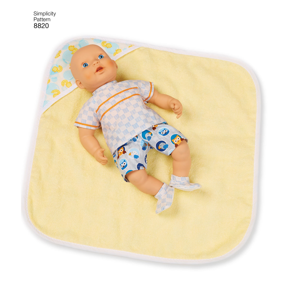 Simplicity S8820 sewing pattern envelope showing 15in baby doll clothes