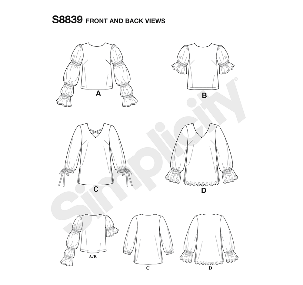 Simplicity S8839 sewing pattern envelope showing misses' tops and vests designs