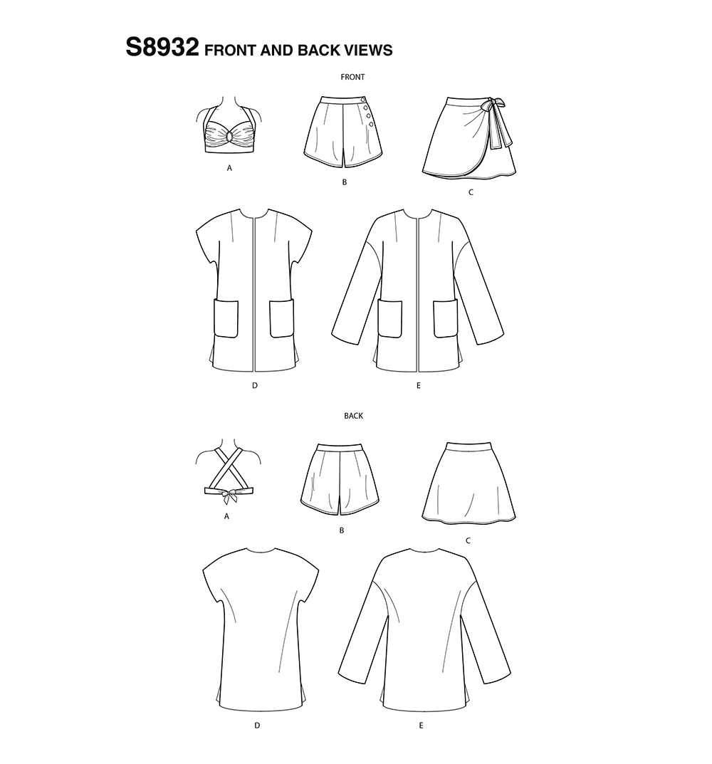 Simplicity S8932 sewing pattern envelope showing a vintage-style bikini