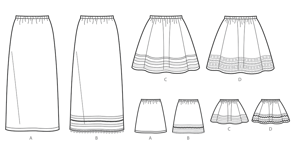 Simplicity S8961 sewing pattern envelope showing children's skirts