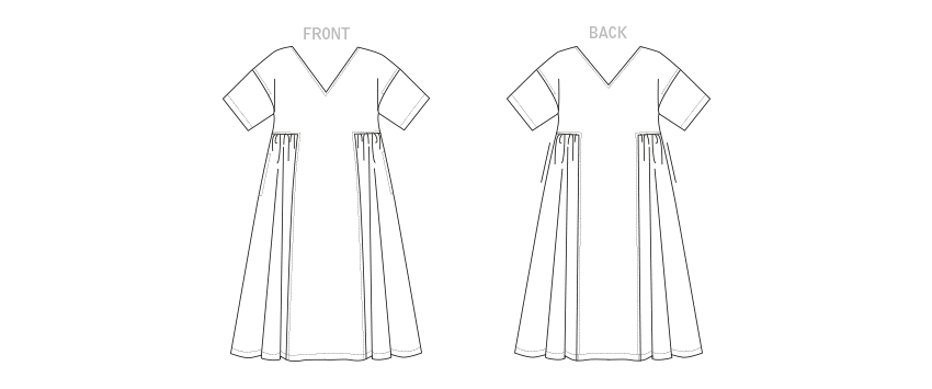 Vogue Patterns V1799 pattern envelope showing very loose-fitting, wide V-neck midi dress