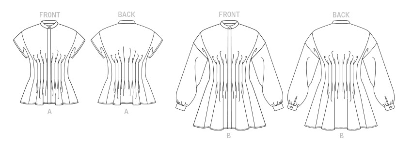 Vogue V1874 pattern envelope showing the tucked button-front top designs