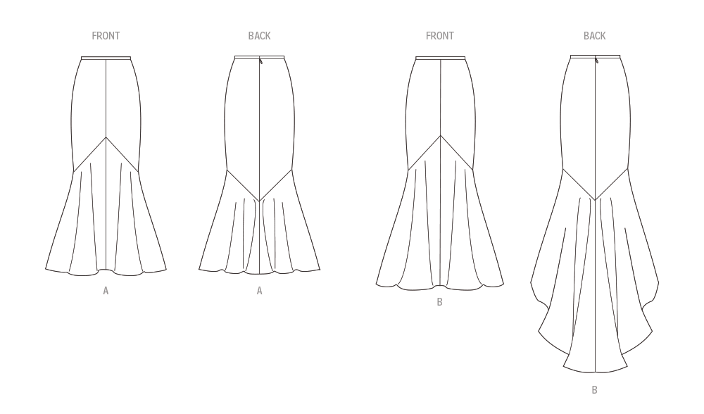 Vogue Patterns V1986 envelope showing long bias skirt designs