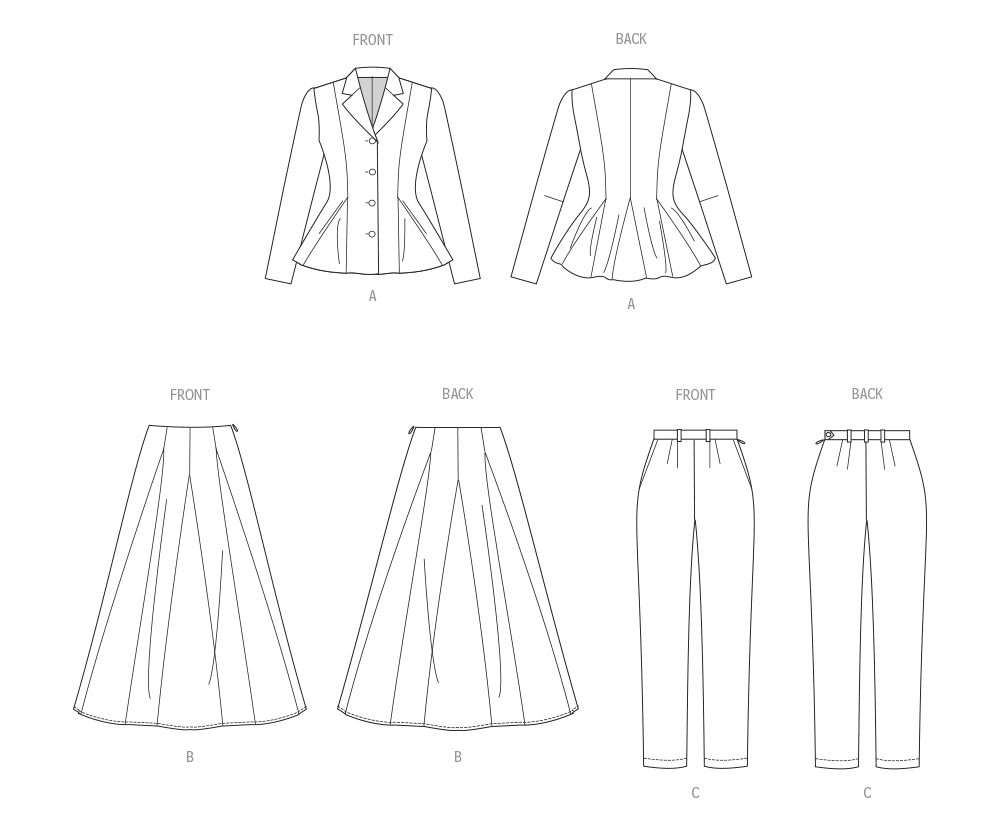 Vogue Patterns V2018 envelope showing lined peplum jacket designs