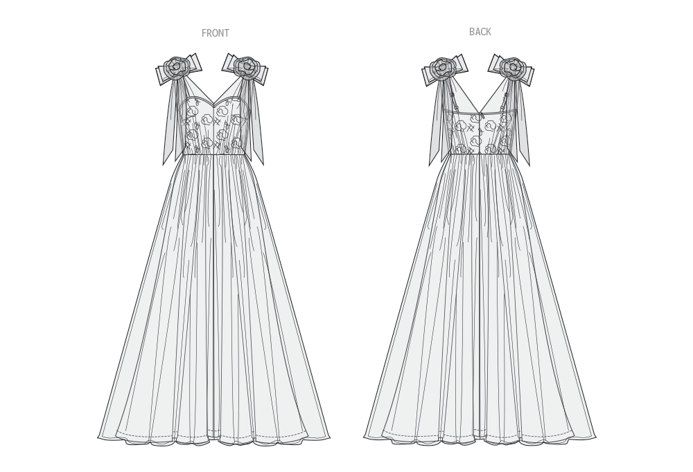 Vogue Patterns V2108 envelope showing the tulle overlay gown designs