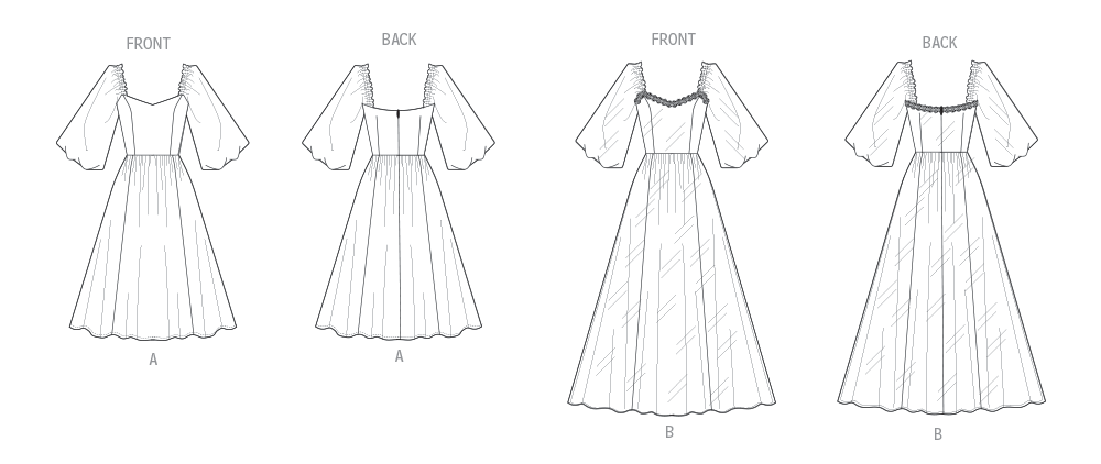 Vogue Patterns V2109 envelope showing the puff sleeve gown designs