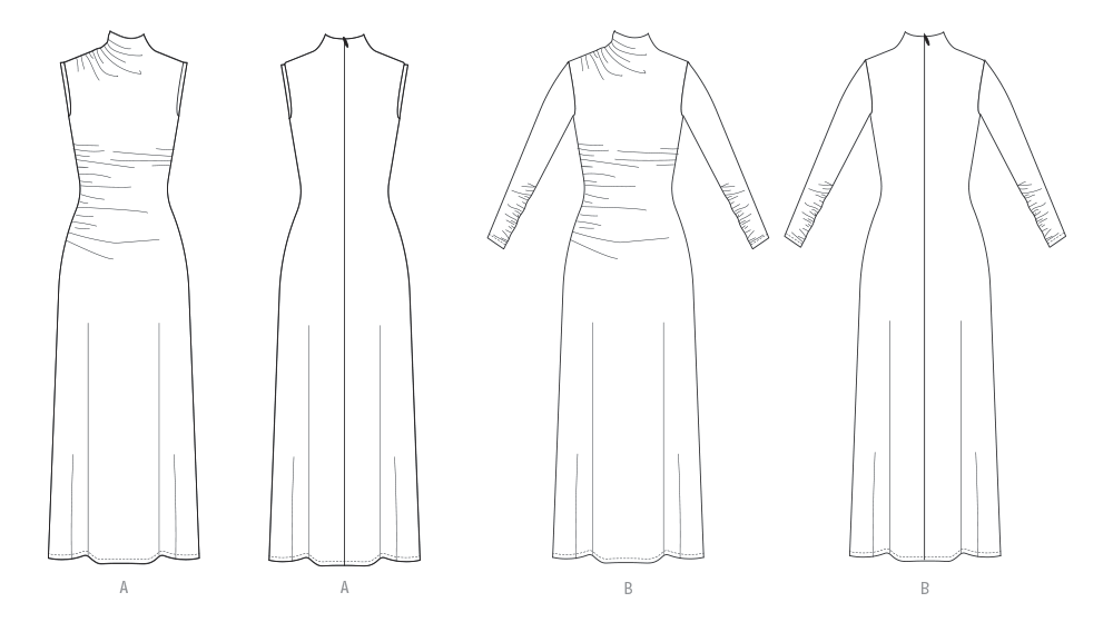 Vogue Patterns V2128 envelope showing the floor length dress designs