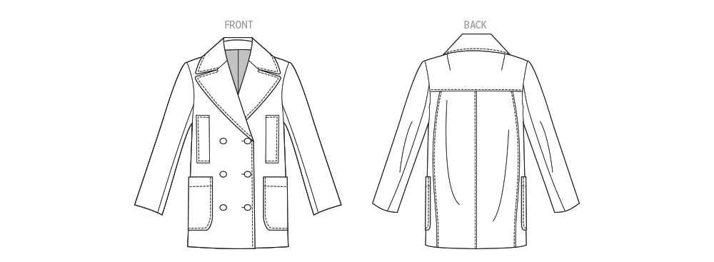 Vogue Patterns V2159 envelope showing a lined double breasted jacket