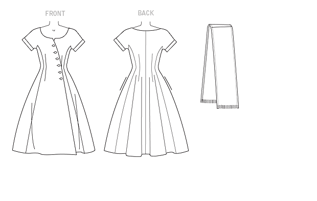 Vogue Patterns V9105 envelope showing misses' loose-fitting dress designs