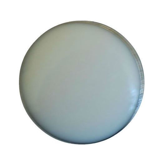 Pale blue round button with a smooth flat face