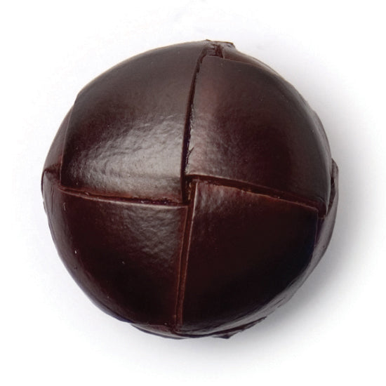 Dark brown domed button with a woven leather-look pattern