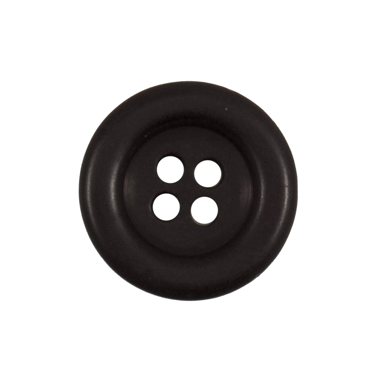 Dark brown four-hole button with a raised rim