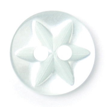 Small white two-hole button with a star design