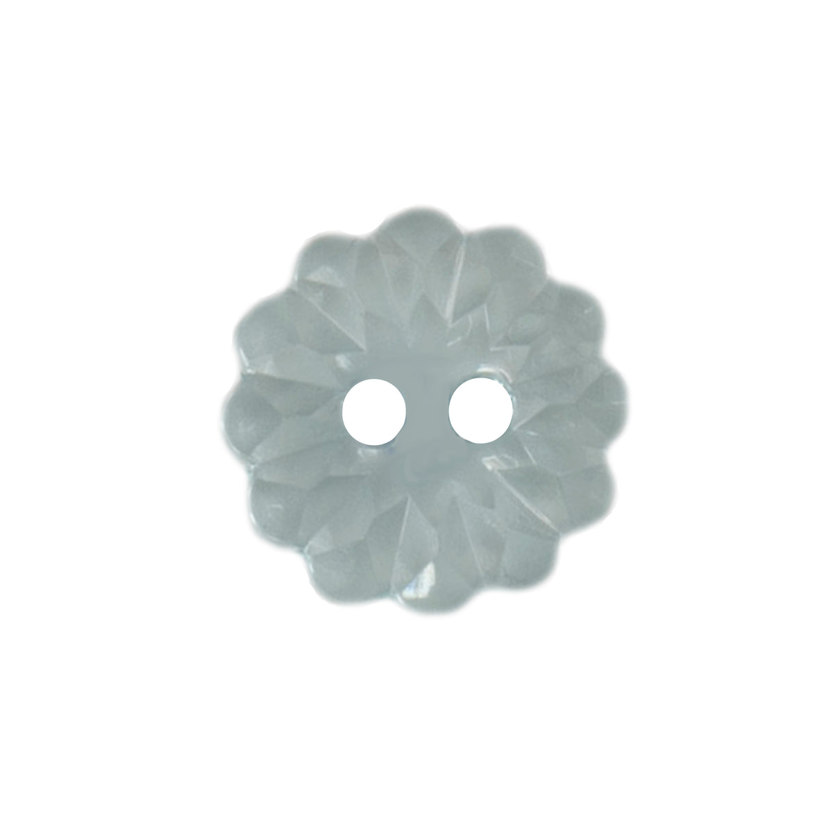 Close-up of pale grey flower-shaped buttons, 15mm