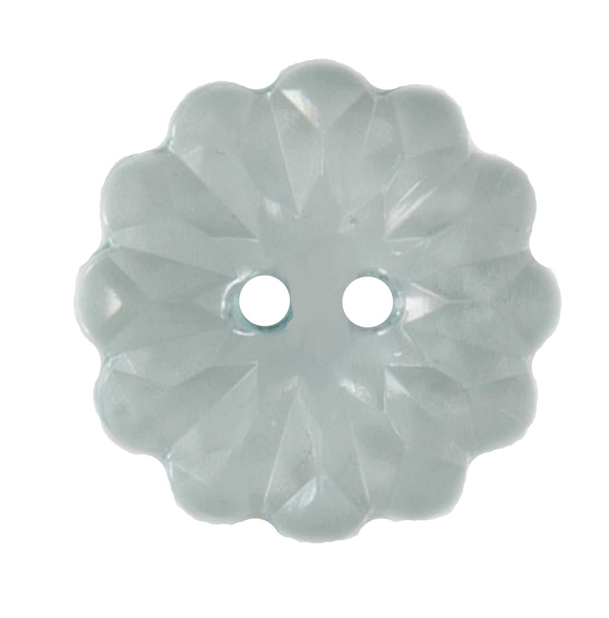 Close-up of pale grey flower-shaped buttons, 20mm