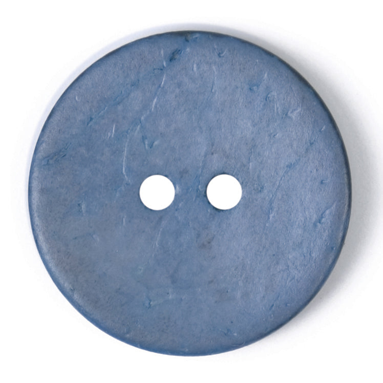 Close-up of denim blue round buttons, 22mm