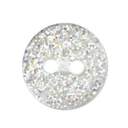 Clear round button packed with silver glitter