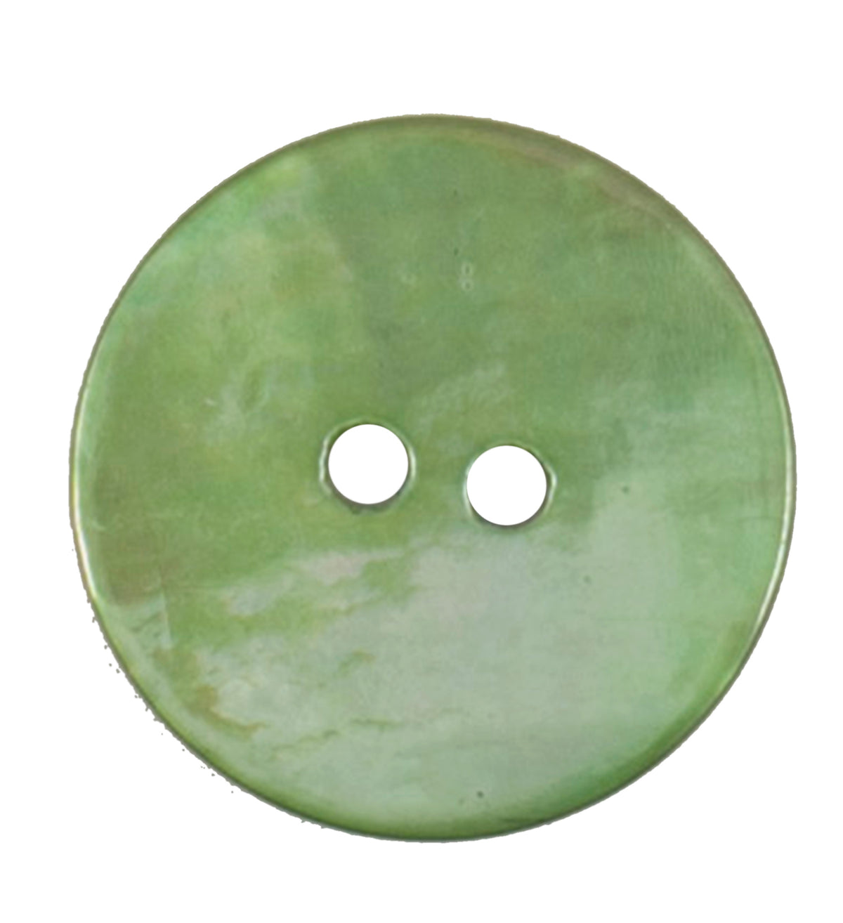 Round button with a sage green pearlescent sheen
