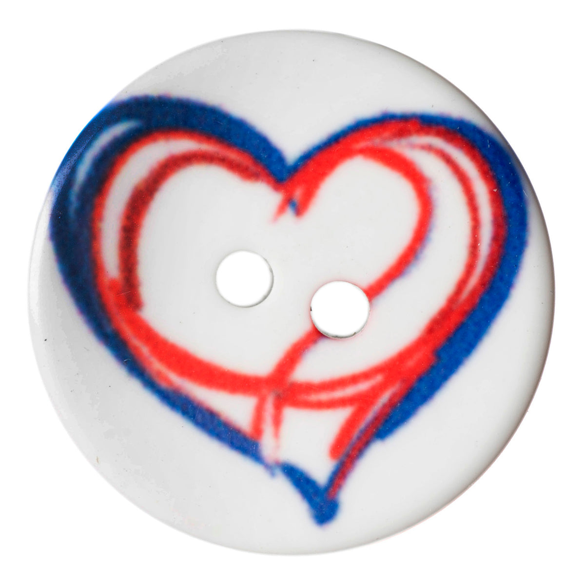 White 2-hole button with red and blue heart print