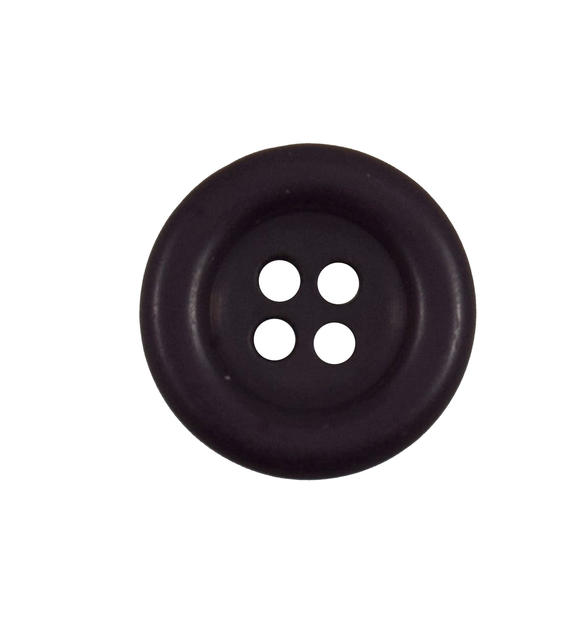 Round dark brown 4-hole button with raised rim, 17mm