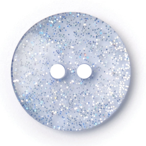 Round pale blue glitter 2-hole button, 17mm