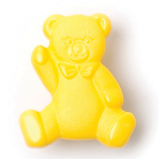 Bright yellow teddy bear-shaped novelty button, 17mm