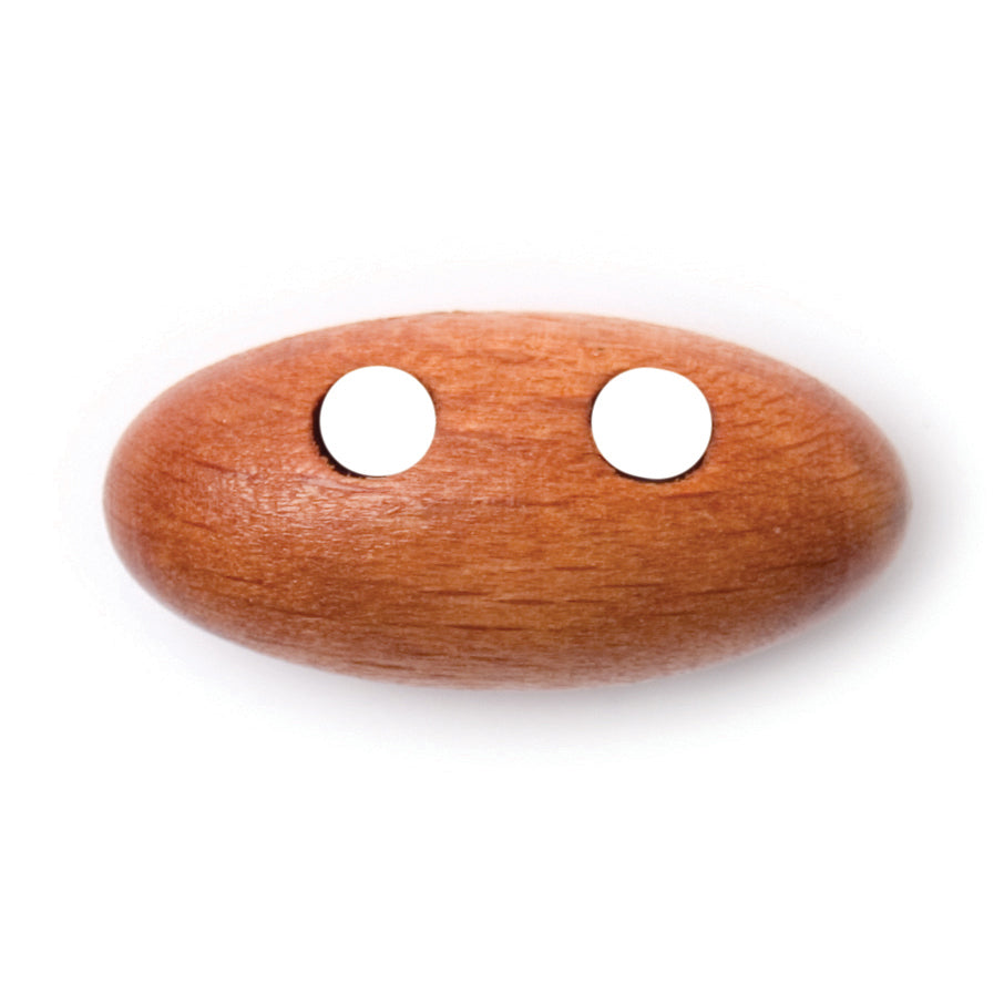 Oval wood-effect 2-hole button in warm brown, 25mm