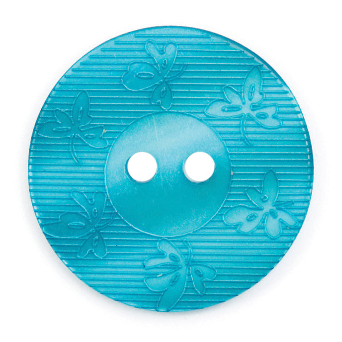 Turquoise Butterfly Button - turquoise with an embossed butterfly and ribbed pattern, 2-hole