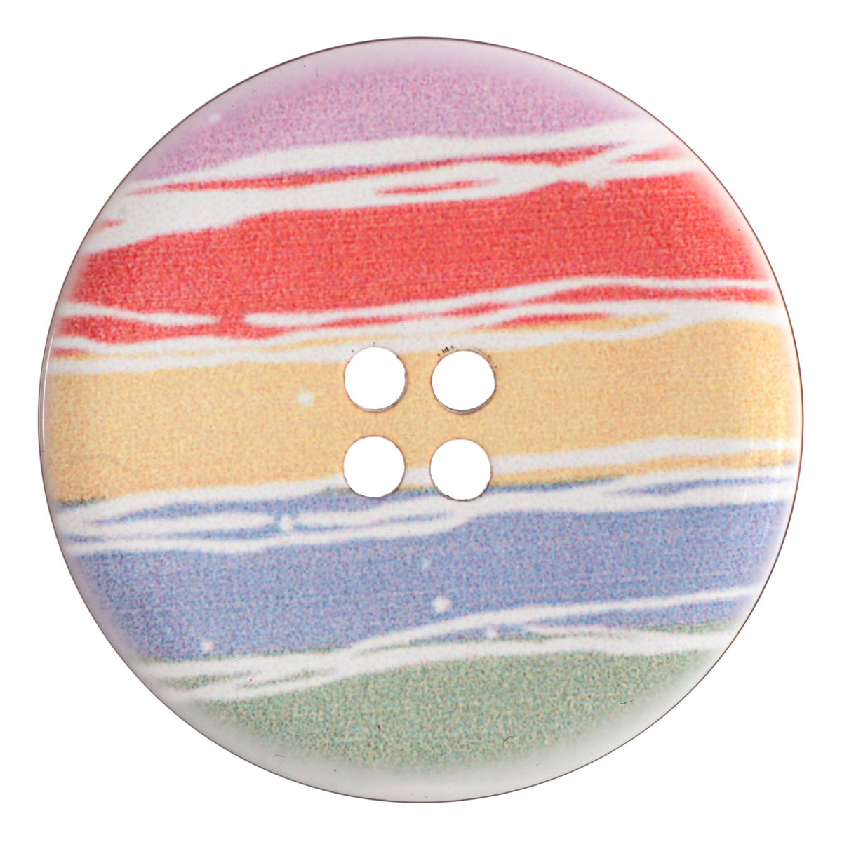 Pastel Stripe Button - printed pastel stripes in lilac, red, yellow, blue and green, 4-hole