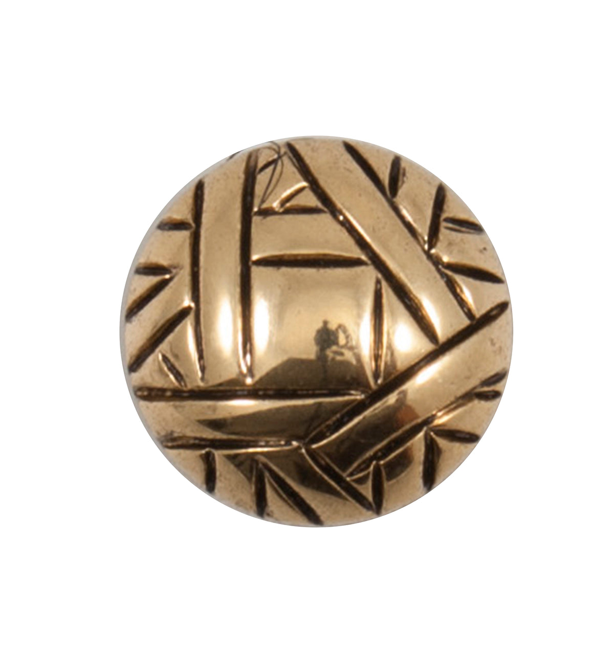 Gold Dome Lattice Button - shiny gold-tone dome with an engraved lattice pattern, shank fitting