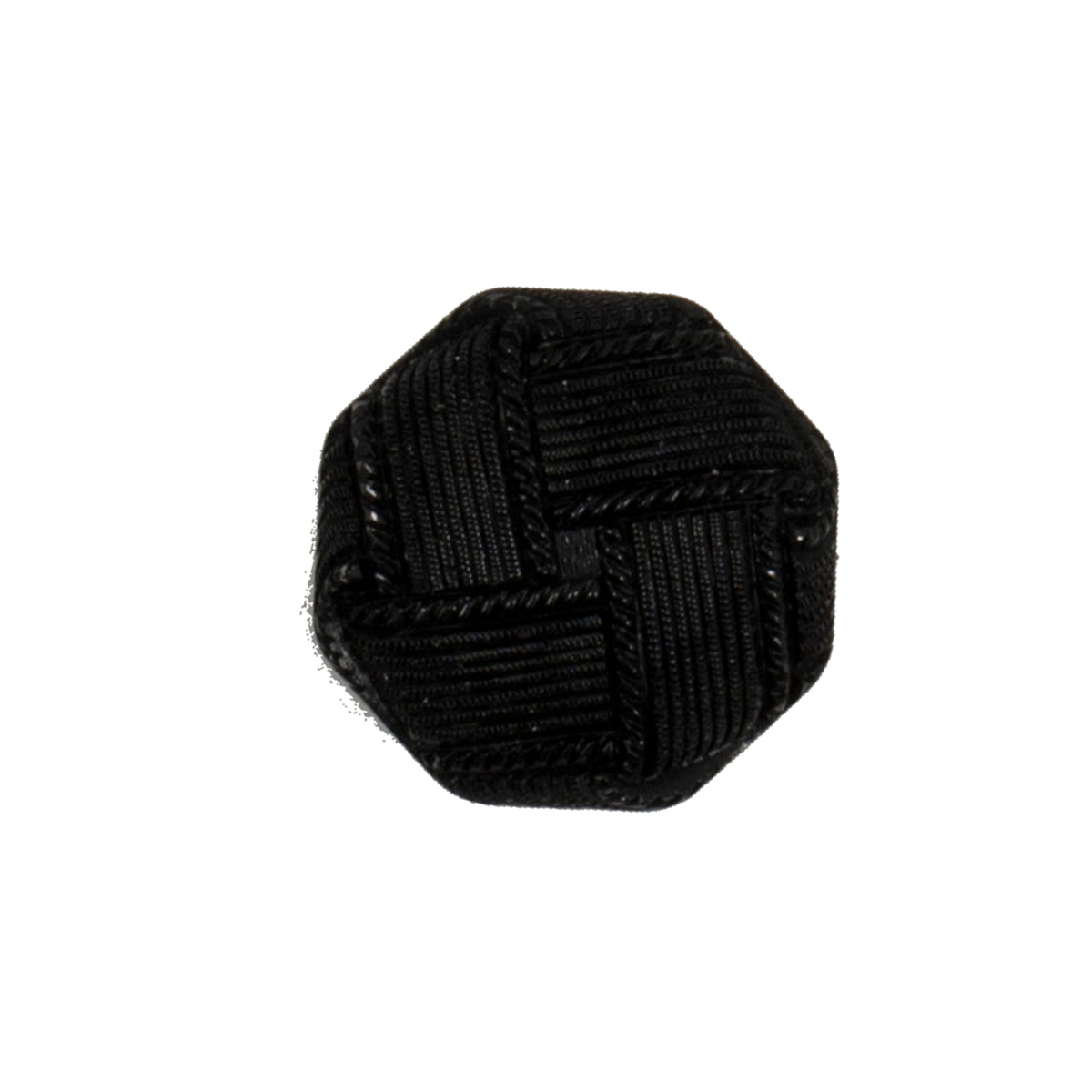 Black Woven Effect Button - black octagon with a woven basket-weave texture, shank fitting