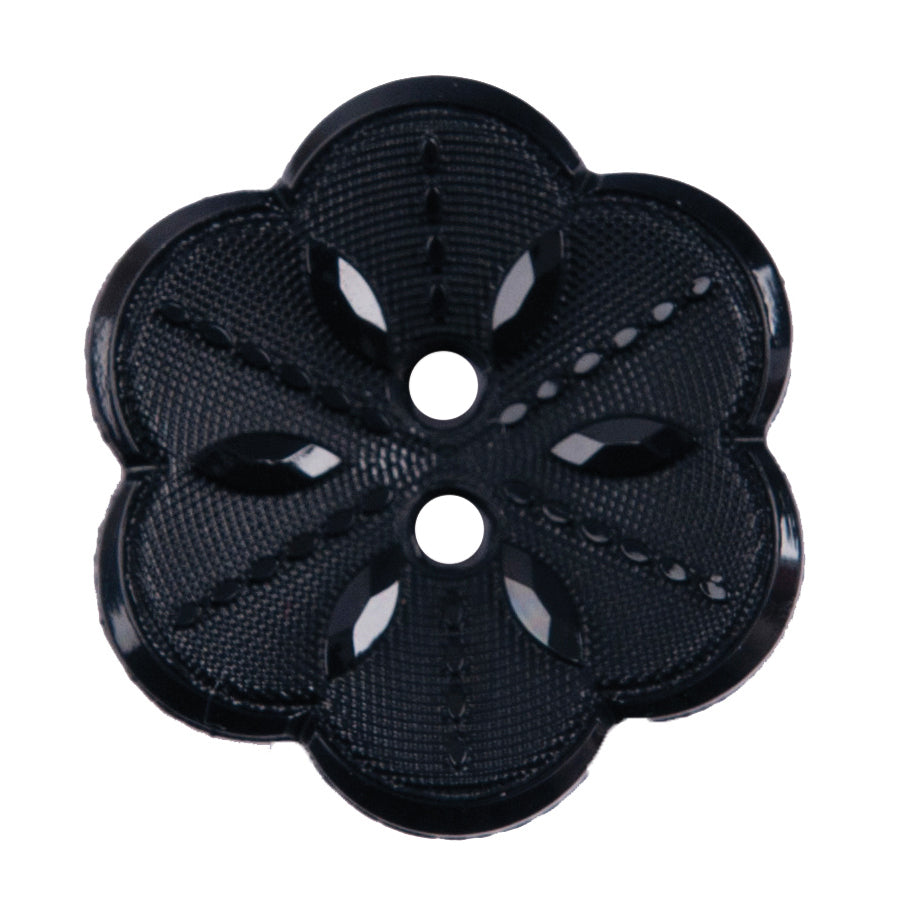 Navy flower-shaped 2-hole buttons with textured petals