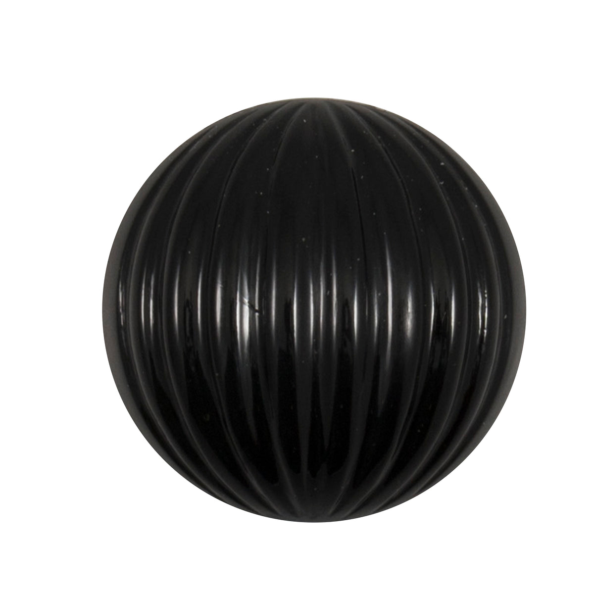 Glossy black domed button with a ribbed finish